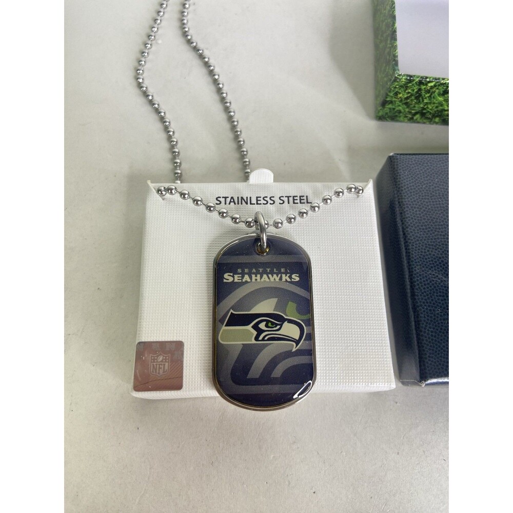 Seattle Seahawks Dog Tag Necklace Stainless Steel NFL Licensed with Gift Box